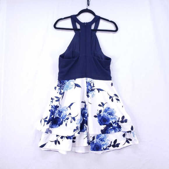 Speechless Navy Blue N White Floral Layered Formal Party Preppy Dress Size XL - Picture 9 of 15